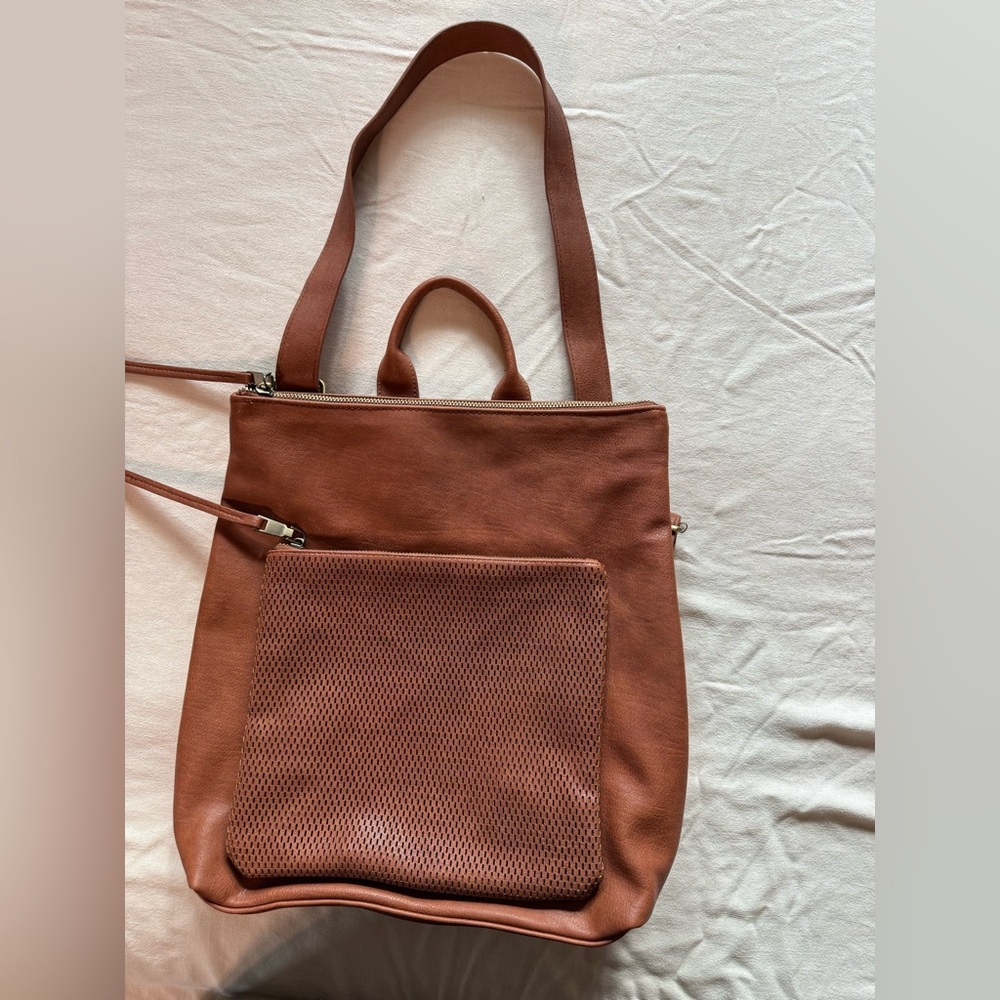 Antik Kraft Rust Brown Leather Tote with Front Mesh Pocket